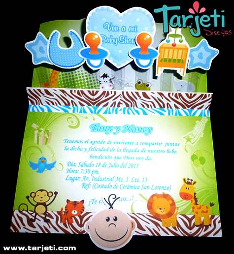 Invitación de Animalitos Baby Shower Pop-Up 06