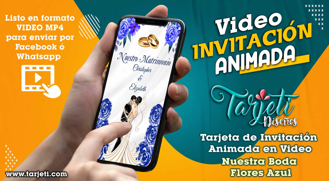 Video Invitación de Nuestra Boda Flores Azul en MP4 - Tarjeti