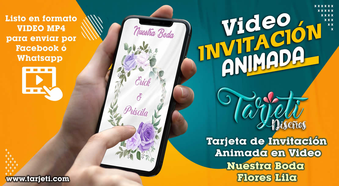 Video Invitación de Nuestra Boda Flores Lila en MP4 - Tarjeti