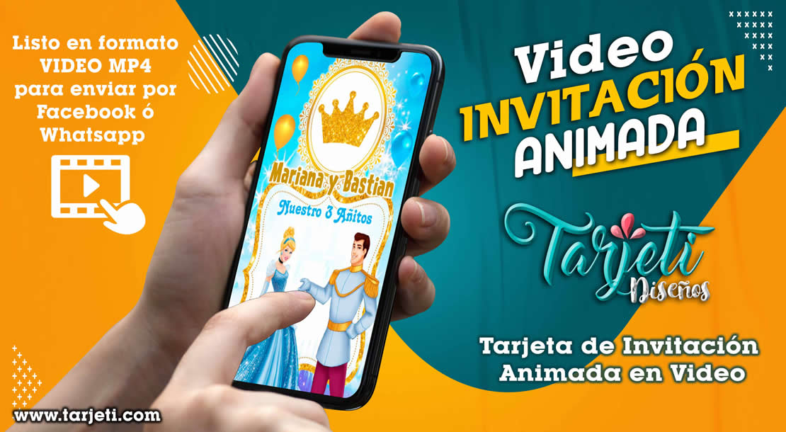 Video Invitación de Princesa Cenicienta y Principe en MP4 - Tarjeti